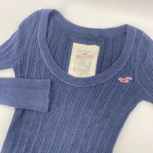 Hollister Navy Blue Ribbed Scoop Neck Sweater Sz S Rabbit Hair Blend Bella Swan